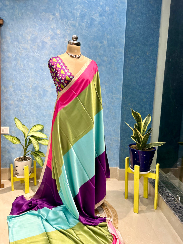 Beautiful MULTICOLOR Satin Sari