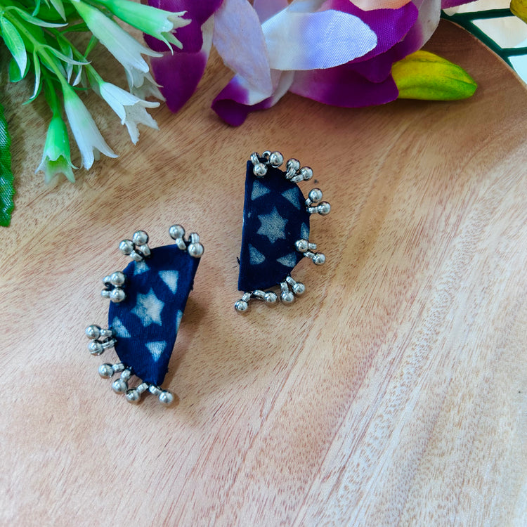 Handcrafted Ajrakh Fabric Chandra Earrings