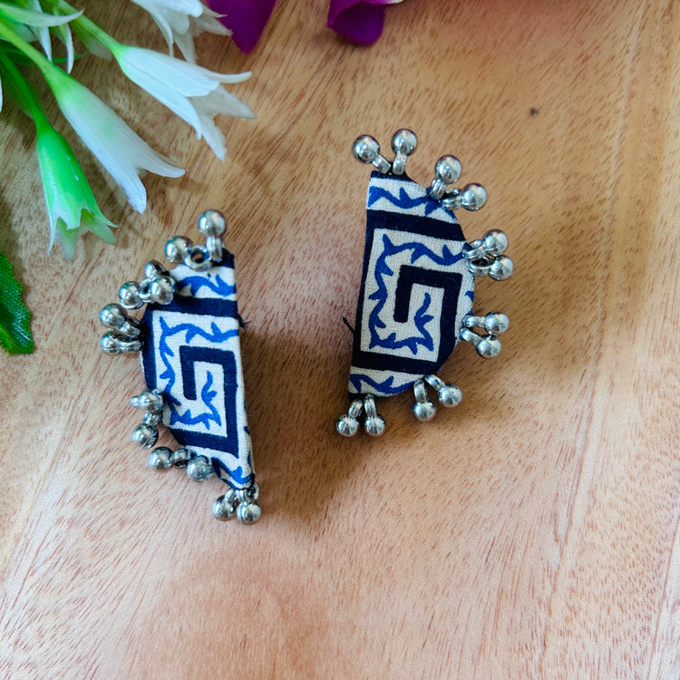 Handcrafted Ajrakh Fabric Chandra Earrings