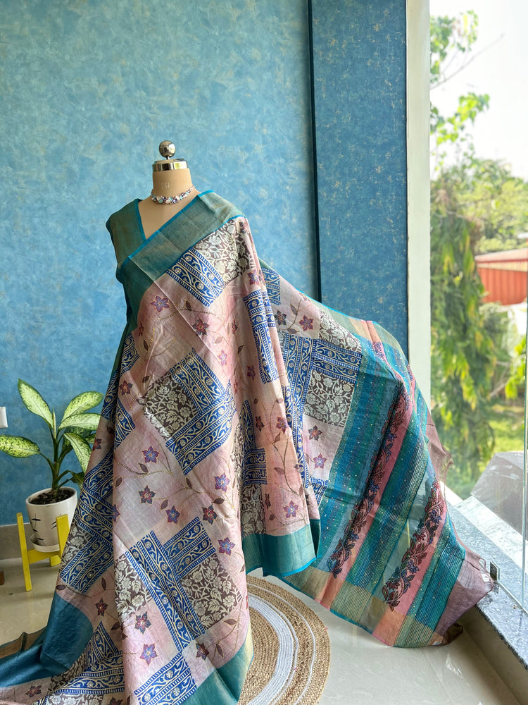 Handpaint with Katha Stitch on Pure Tussar Silk