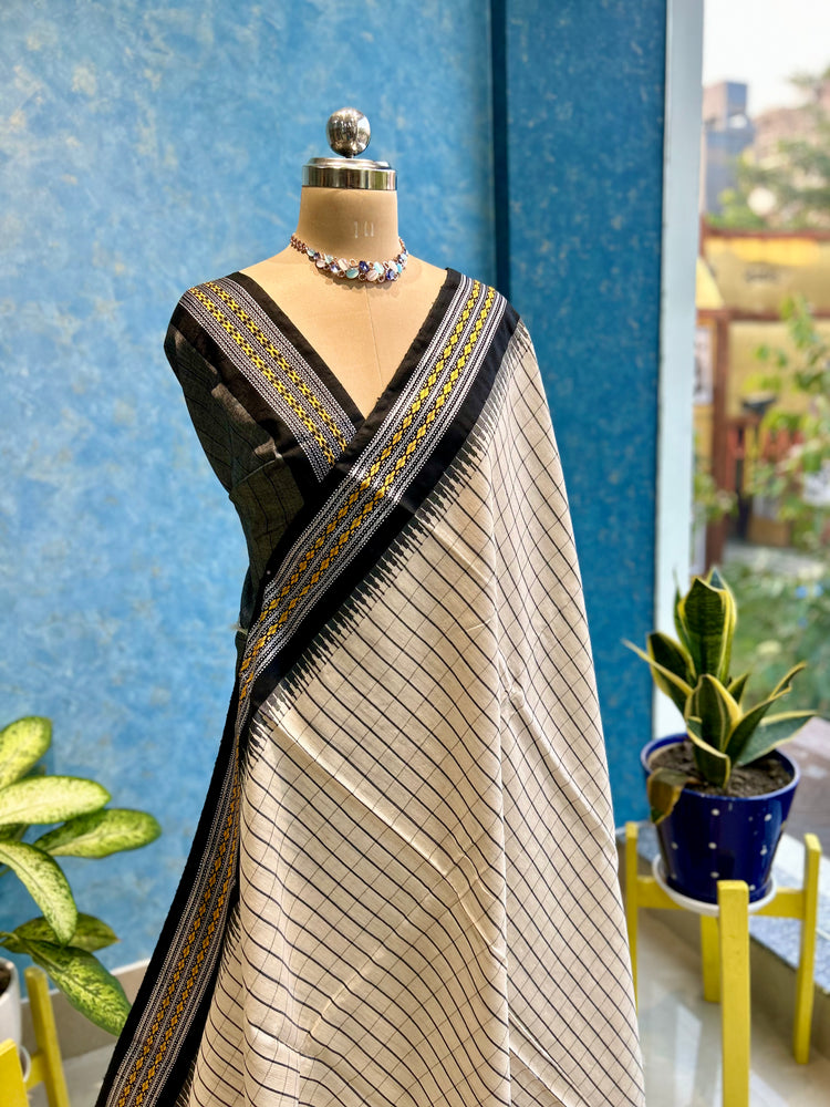 Offwhite checks on Pure Tusser Silk