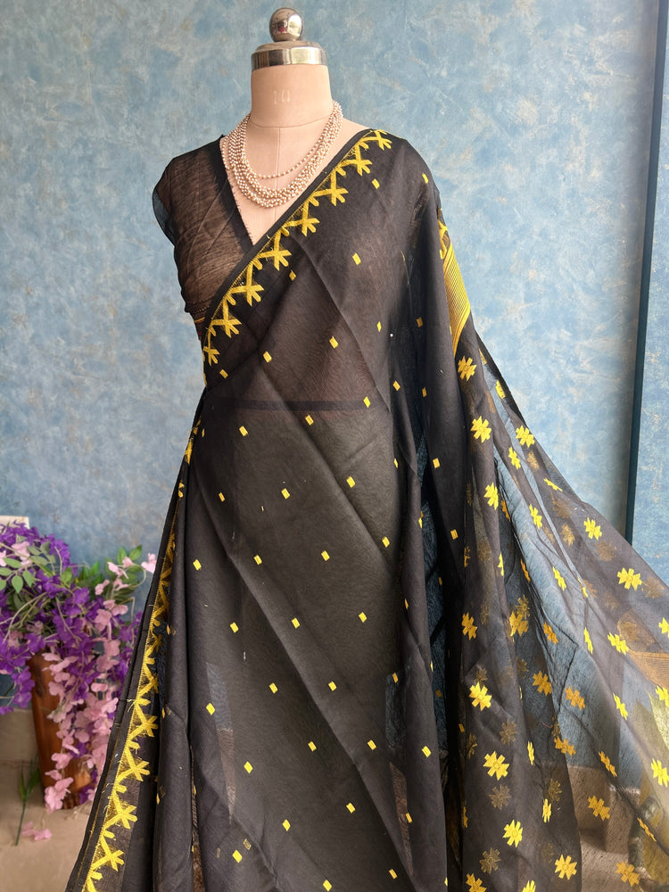 Black Yellow Soft Dhakai Jamdani