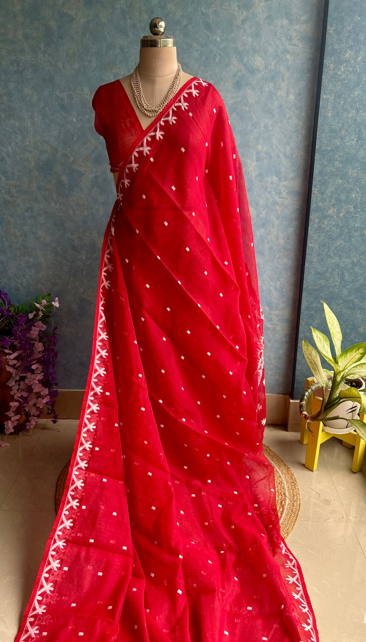 Red White Soft Dhakai Jamdani