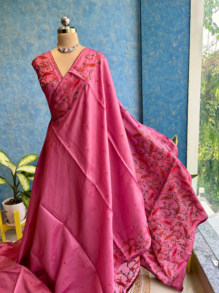 Flamingo Cutwork Embroidery Sari