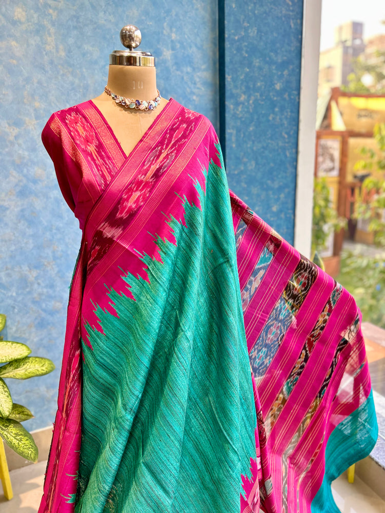 Ikkat Border on Pure Ghicha Silk