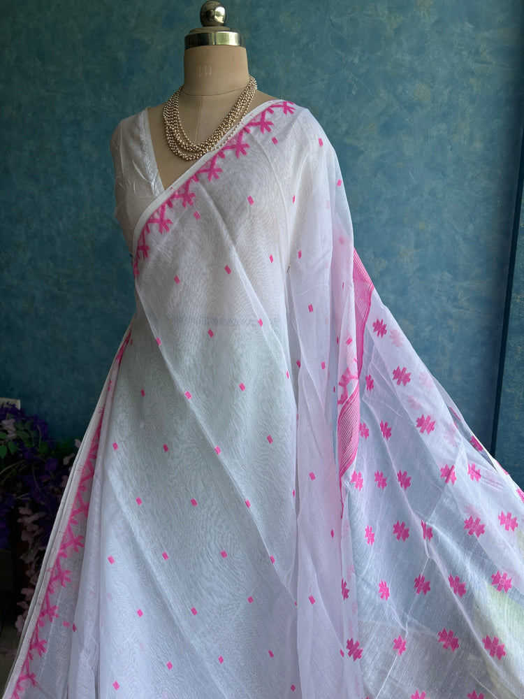 White Pink Soft Dhakai Jamdani