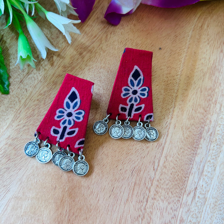 Handcrafted Ajrakh Fabric D Earrings