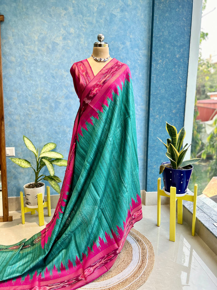 Ikkat Border on Pure Ghicha Silk