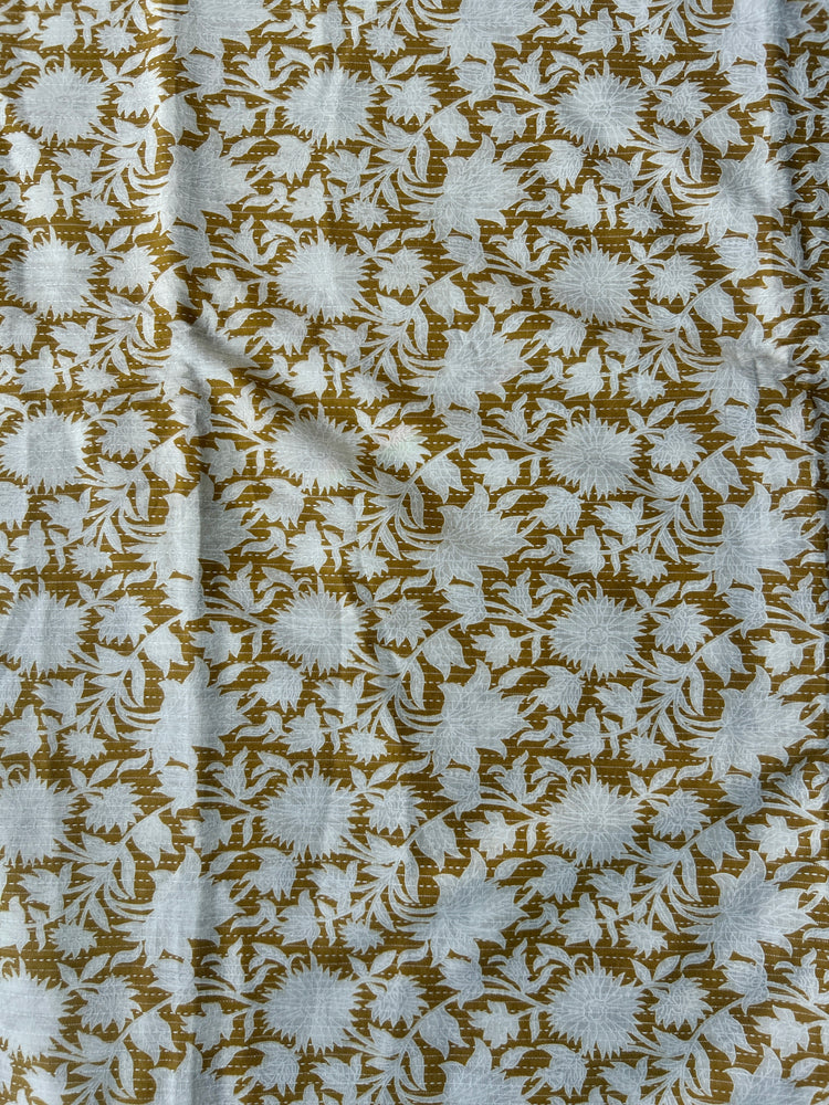 Mustard Ajrakh Print with kantha on Cotton Fabric