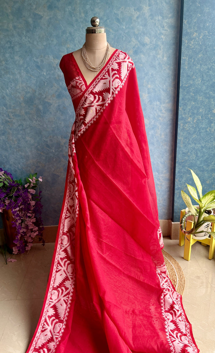 Red White Soft Dhakai Jamdani
