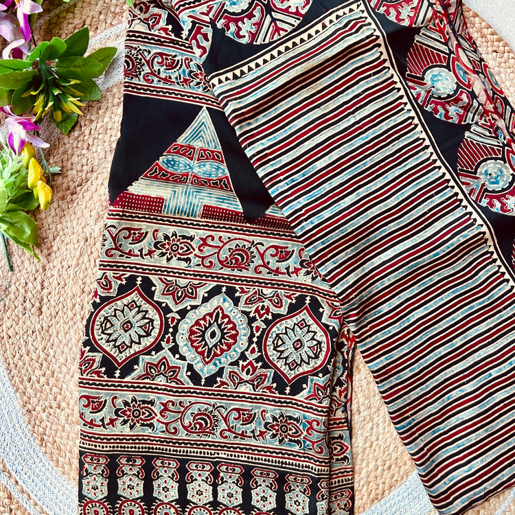 MULTICOLOR AJRAK BLOCK PRINTED MODAL SILK SARI