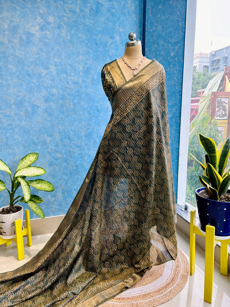 Sage Green Printed Spun Chanderi Sari