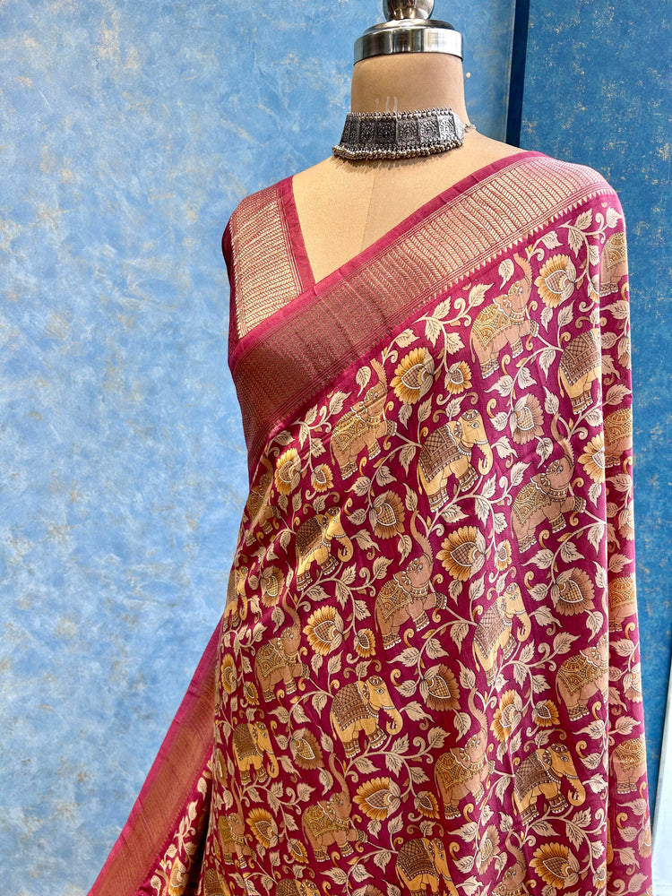 Opera Mauve Printed Spun Chanderi Sari