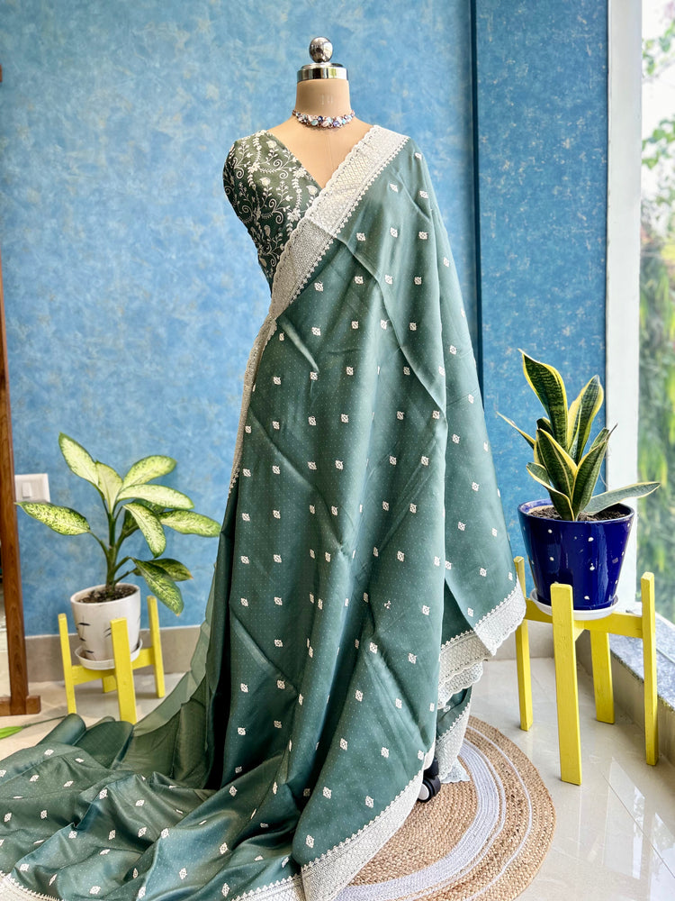 Clearspring Green Embroidery Sari