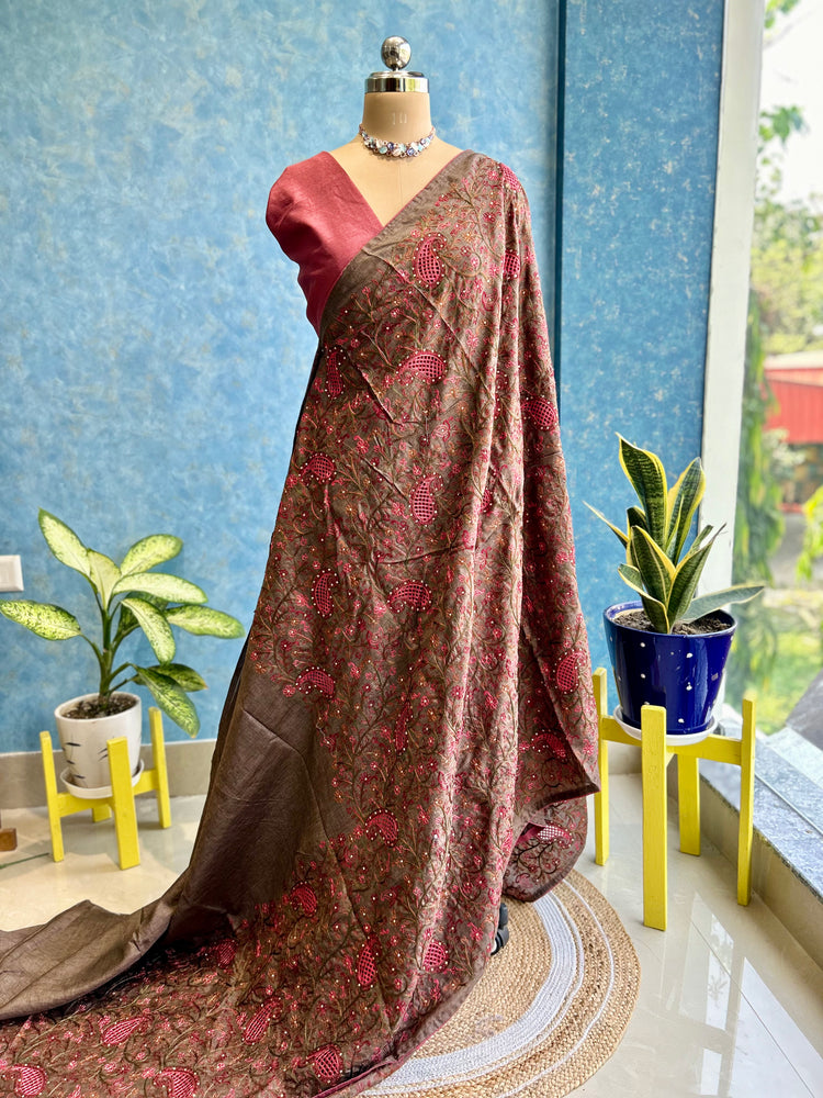 Coffee Brown Cutwork Embroidery Sari