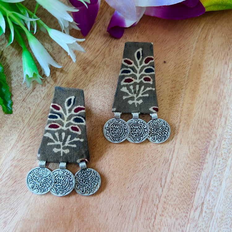 Handcrafted Ajrakh Fabric D Earrings