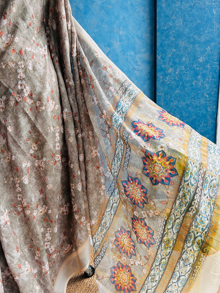 Chiku Linen Digital Print with Kantha stitch
