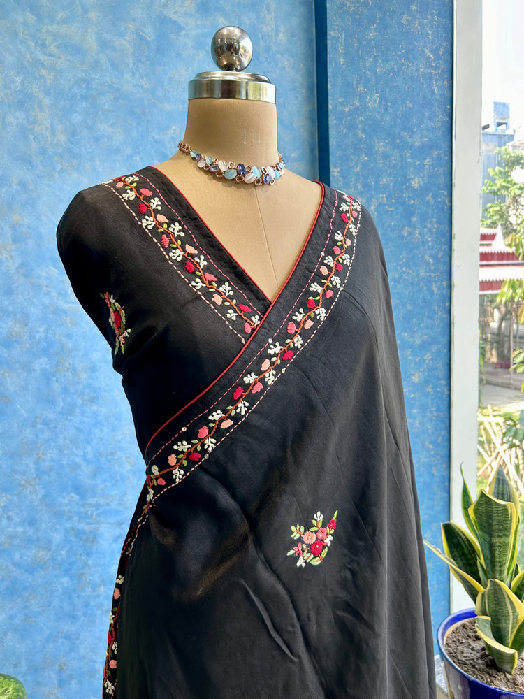 Black Multi Thread Embroidery Sari