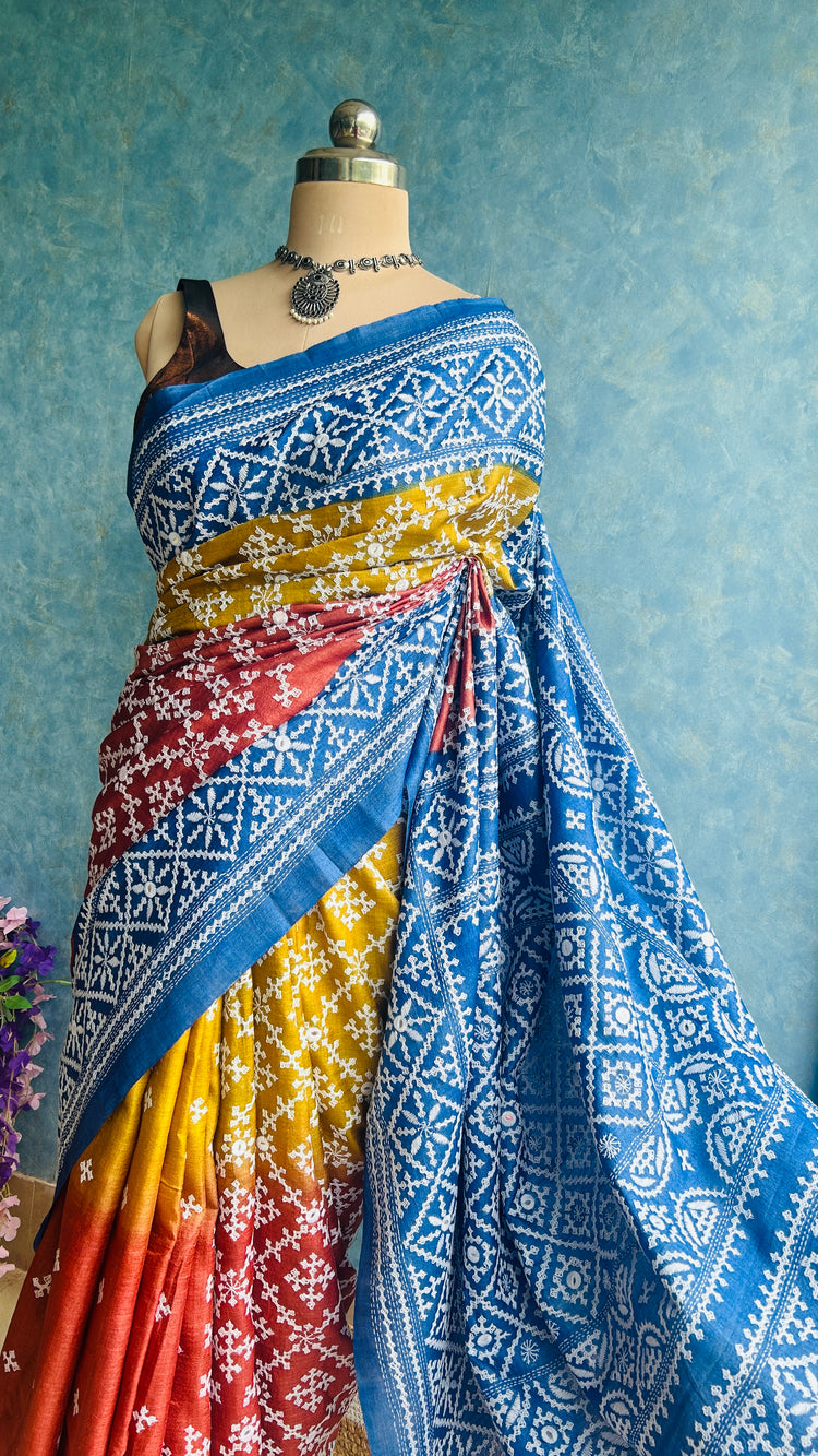 Hand Embroidered Kutch and Mirror Work Gachi Tusser Silk