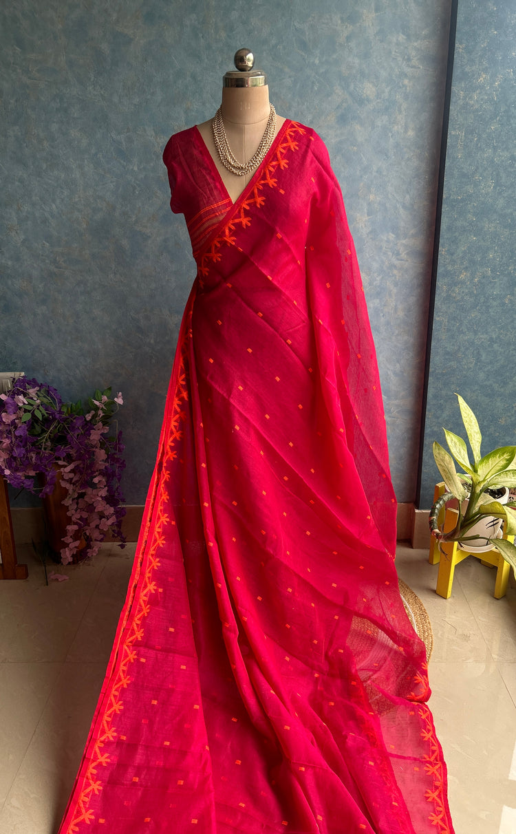 Pink Orange Soft Dhakai Jamdani
