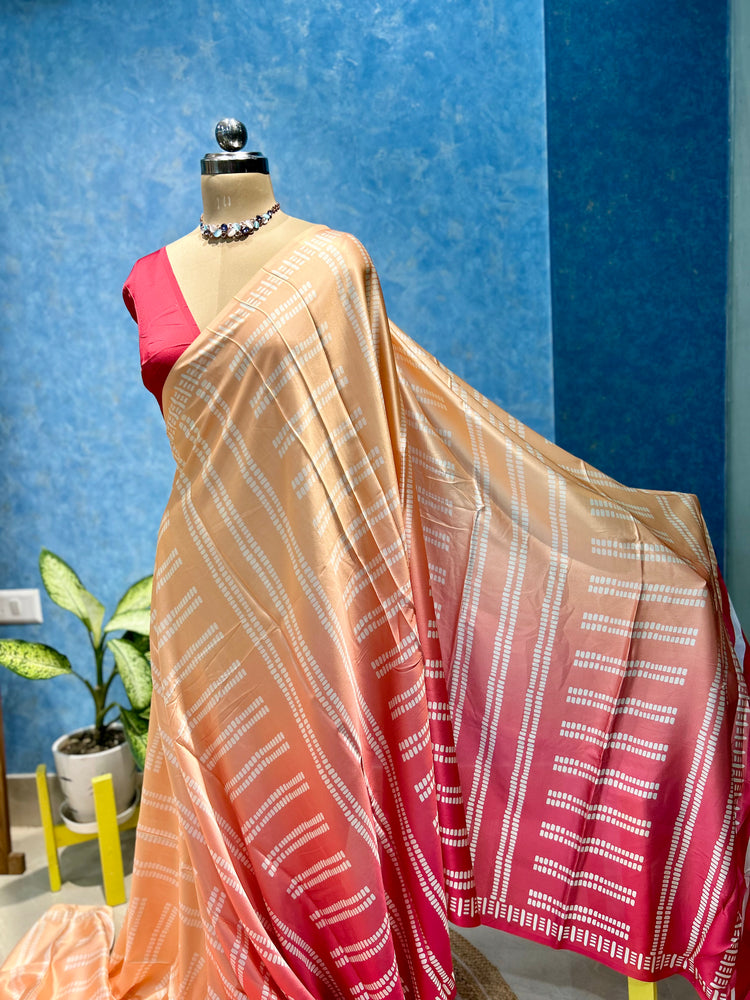 Beautiful Peach and Pink Satin Sari