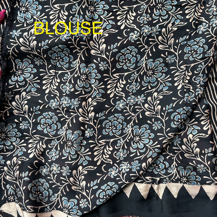 BLACK AJRAK BLOCK PRINTED MODAL SILK SARI