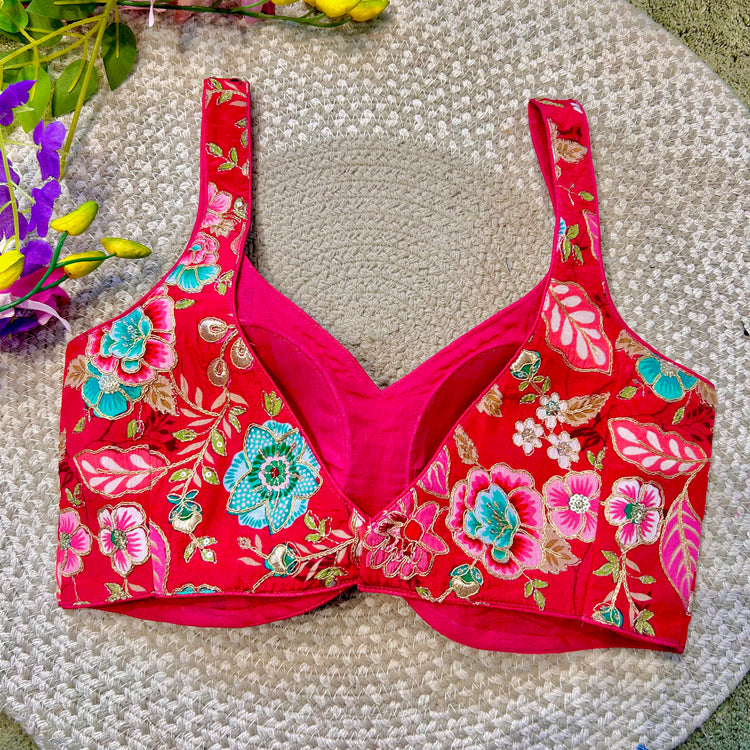 Pink Floral Designer Blouse