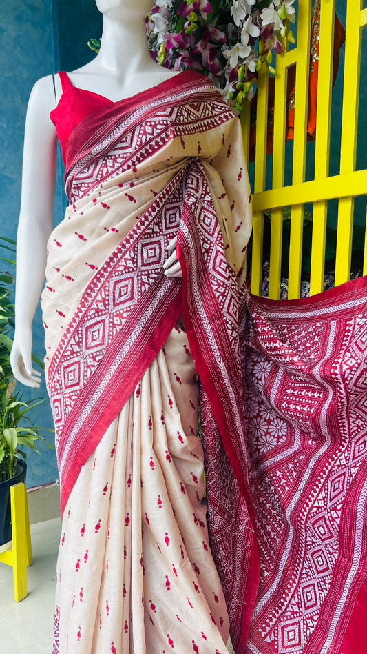Off White Kantha Embroidery on Gachi Tusser Silk