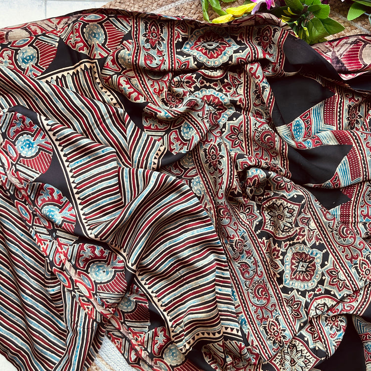 MULTICOLOR AJRAK BLOCK PRINTED MODAL SILK SARI