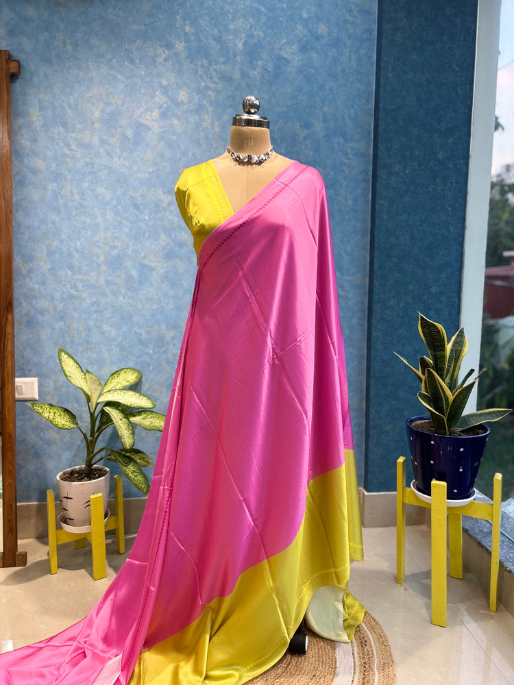 Beautiful Colour Combination Satin Sari