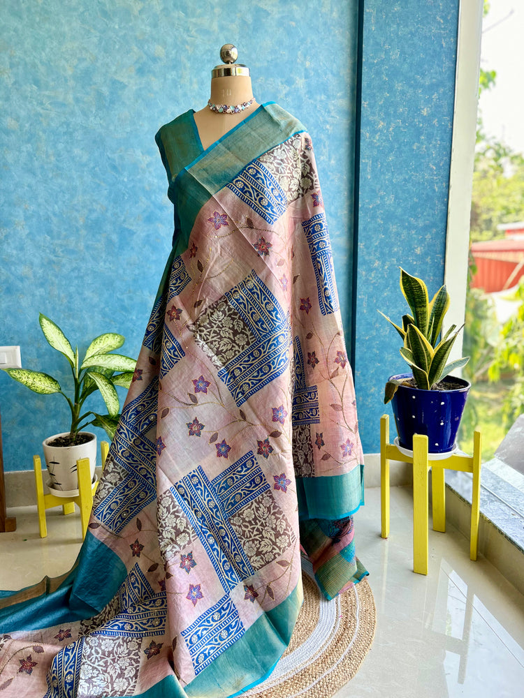 Handpaint with Katha Stitch on Pure Tussar Silk