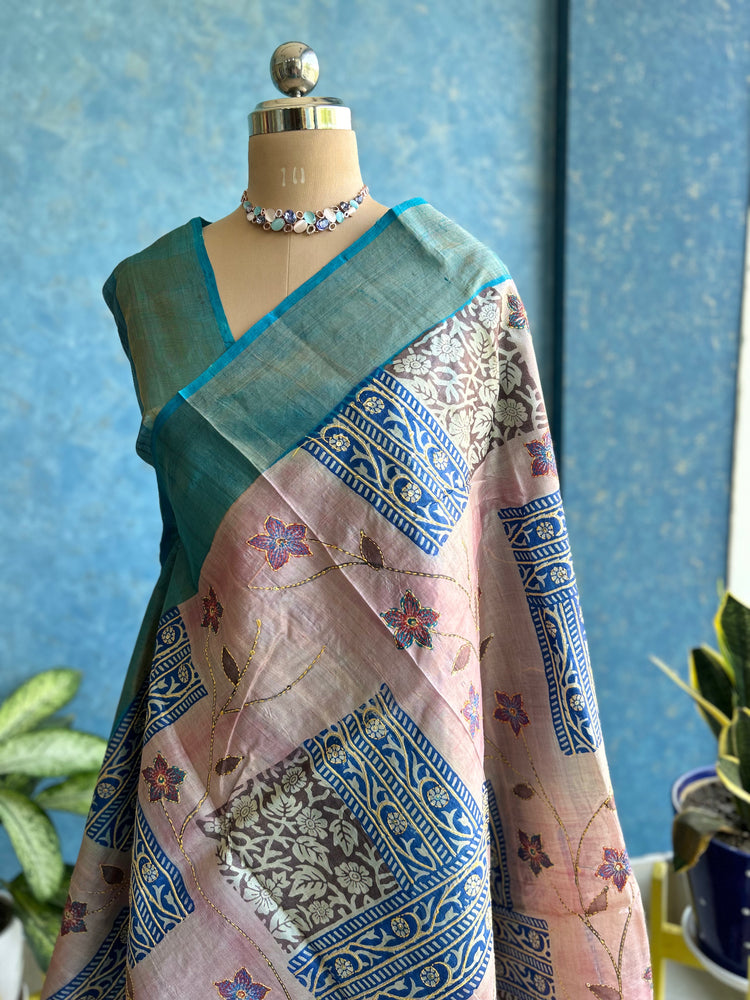 Handpaint with Katha Stitch on Pure Tussar Silk