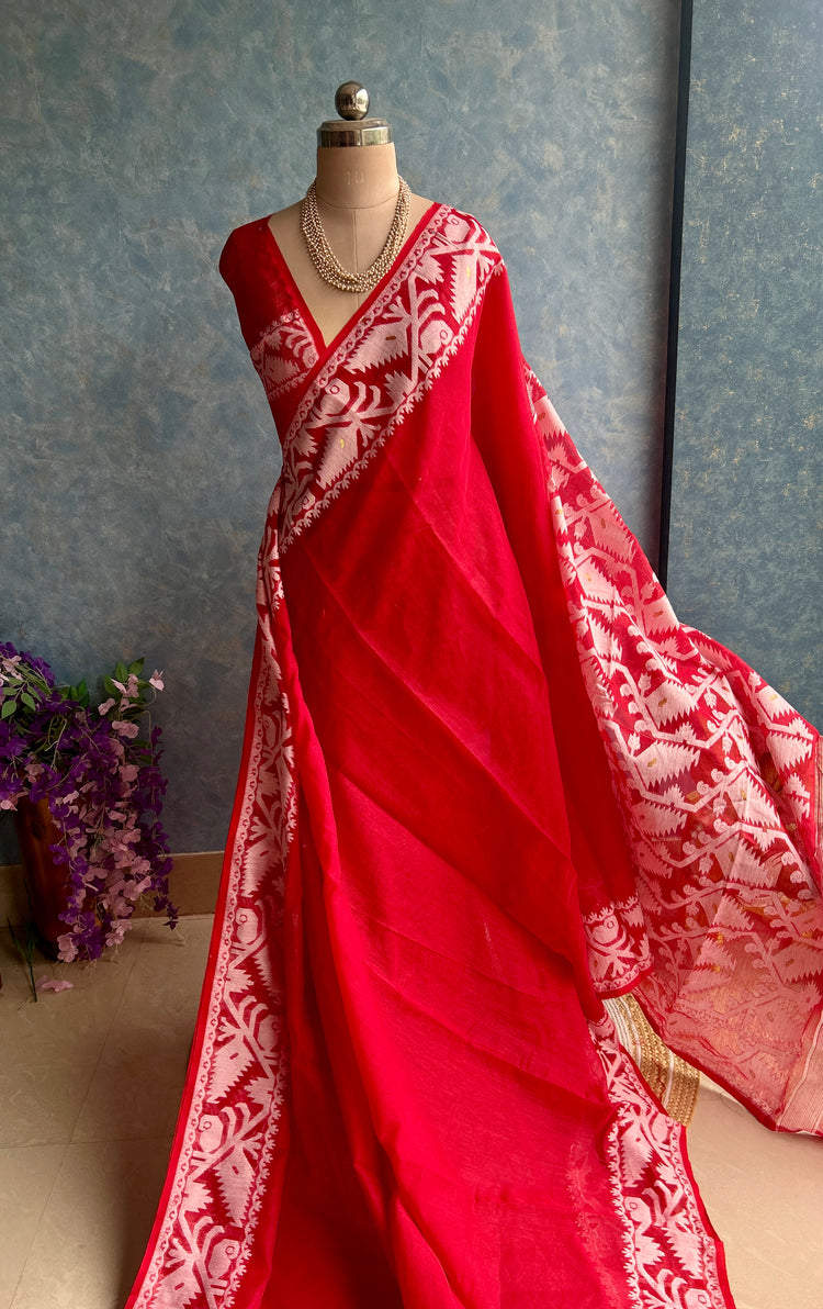 Red White Soft Dhakai Jamdani