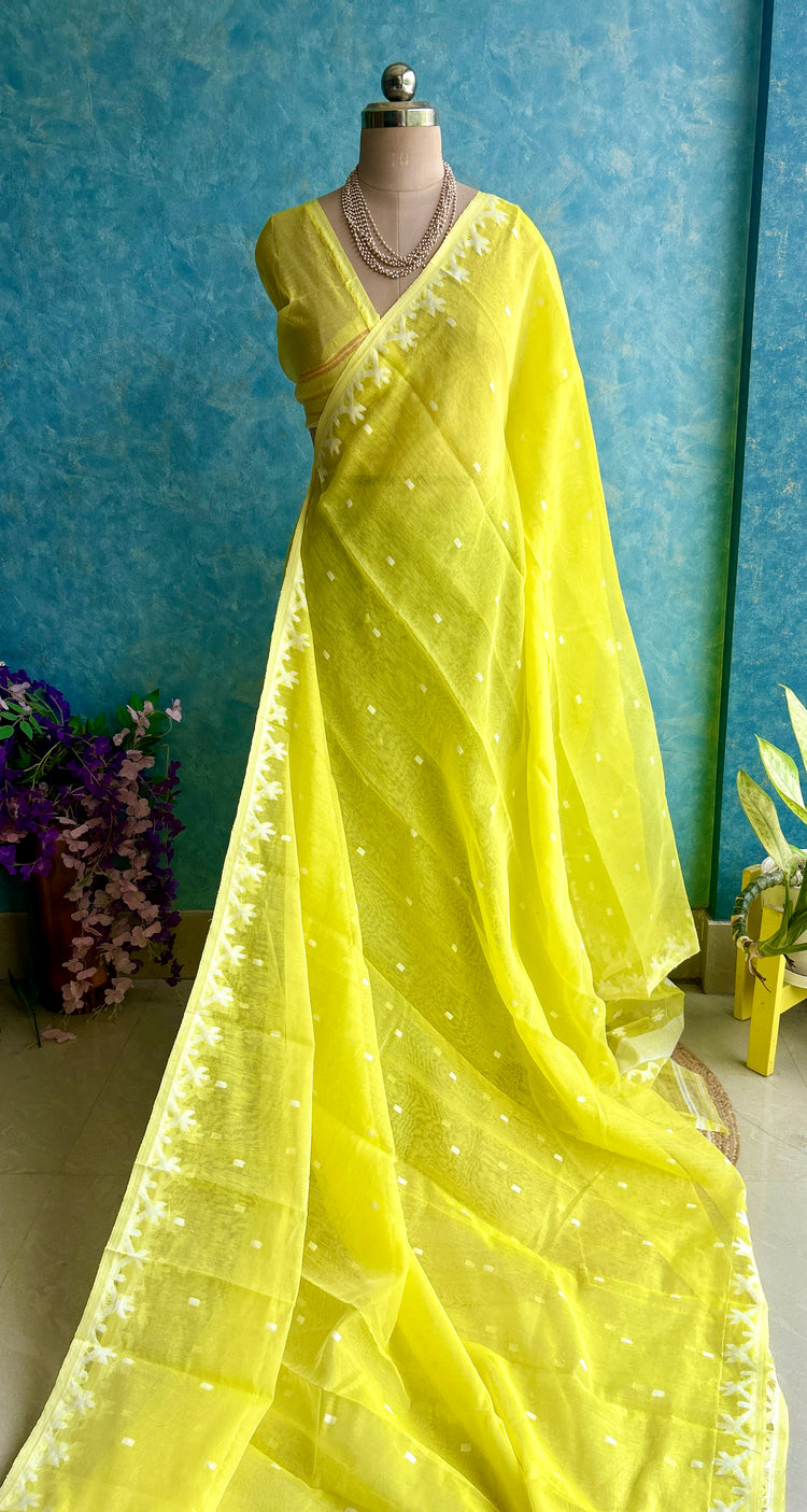 Lemon Yellow Soft Dhakai Jamdani