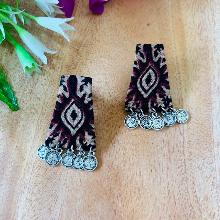 Handcrafted Ajrakh Fabric D Earrings