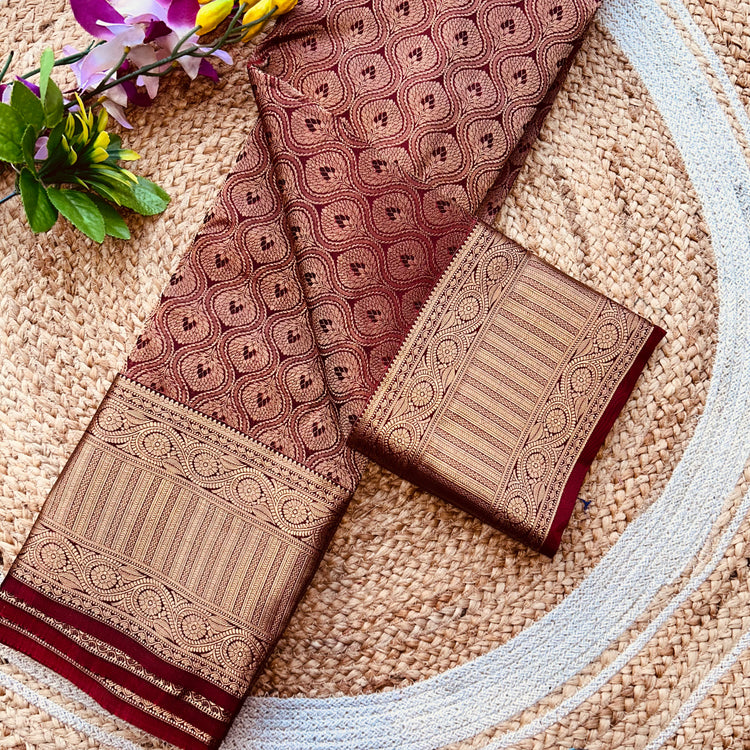 Burgundy Kanchipuram Silk Sari