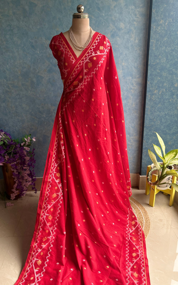 Red Soft Dhakai Jamdani