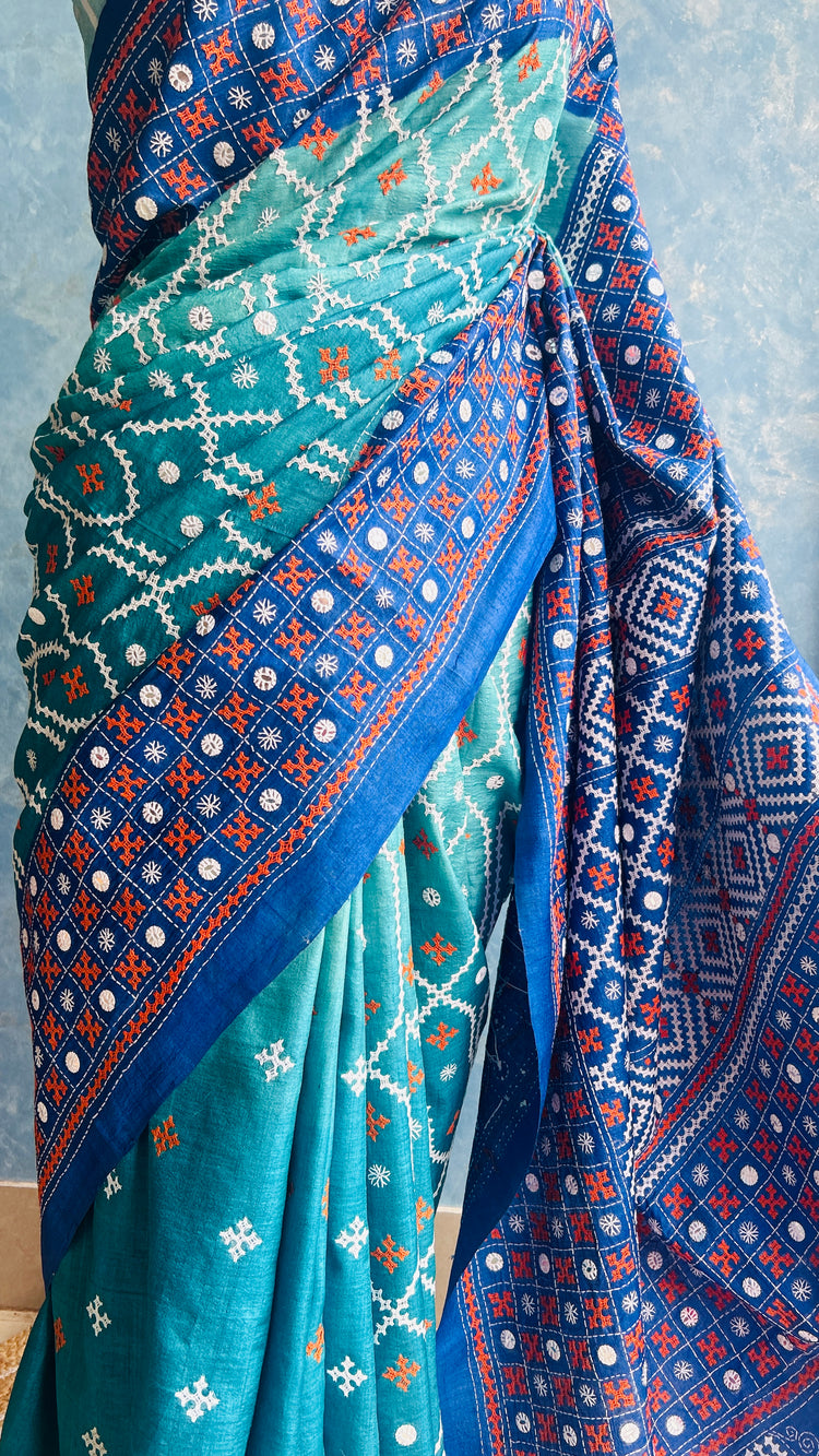 Hand Embroidered Kutch and Mirror Work Gachi Tusser Silk