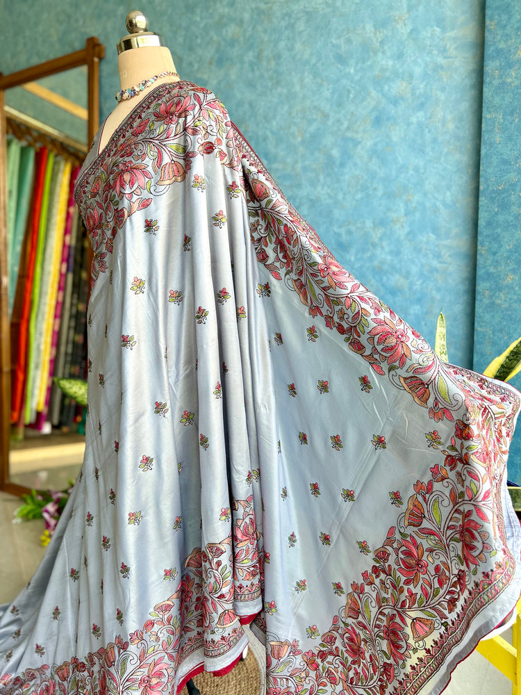 Silverish Grey Embroidery Sari