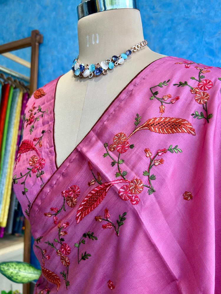 Flamingo Cutwork Embroidery Sari