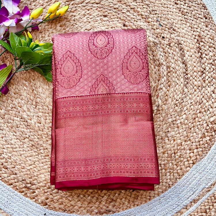 Peachy Maroon Kanchipuram Silk Sari
