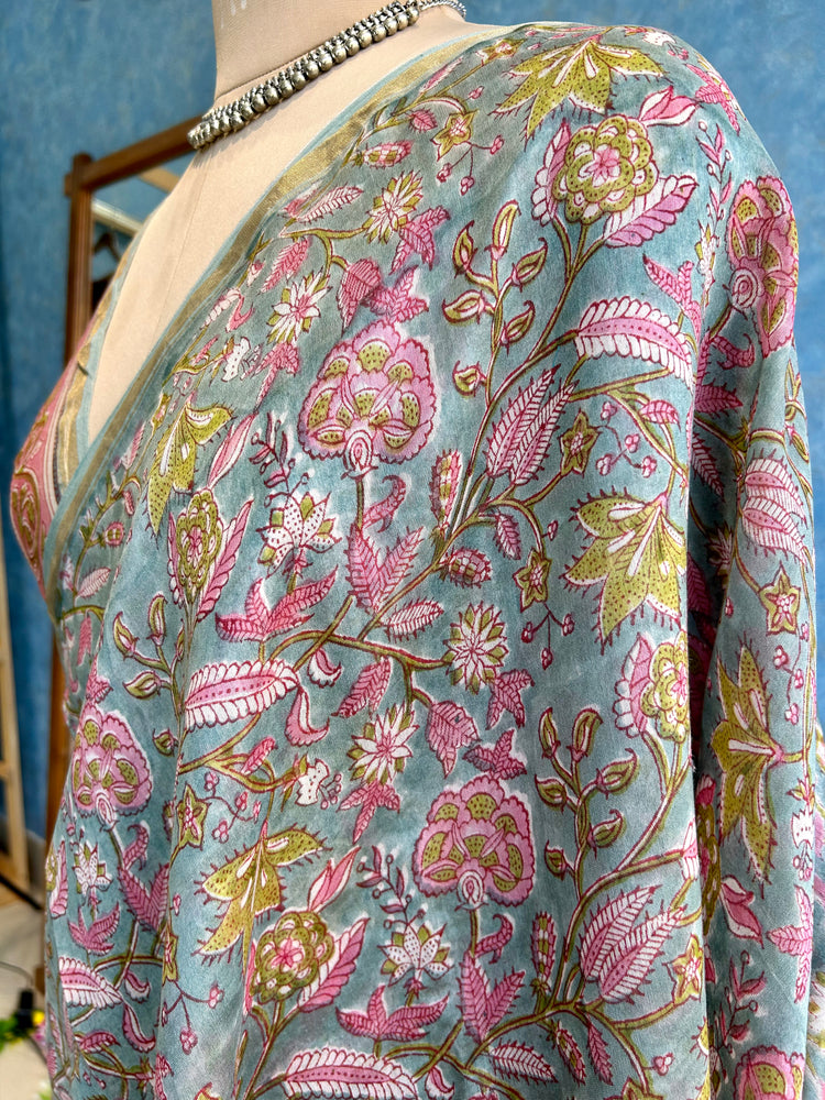 Sea Saga Hand Block Printed Chanderi Sari