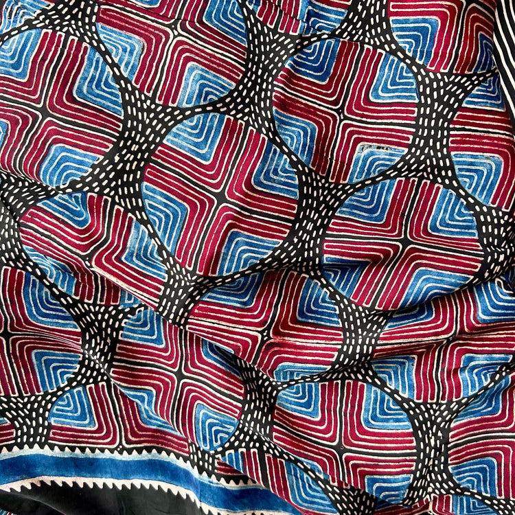 BLACK AJRAK BLOCK PRINTED MODAL SILK SARI