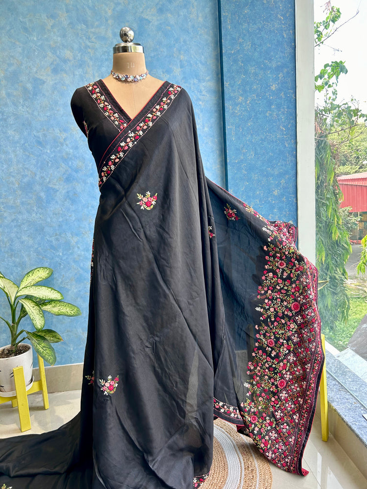 Black Multi Thread Embroidery Sari