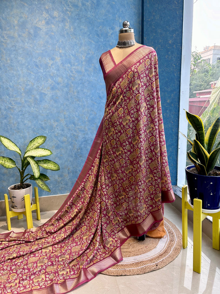 Opera Mauve Printed Spun Chanderi Sari