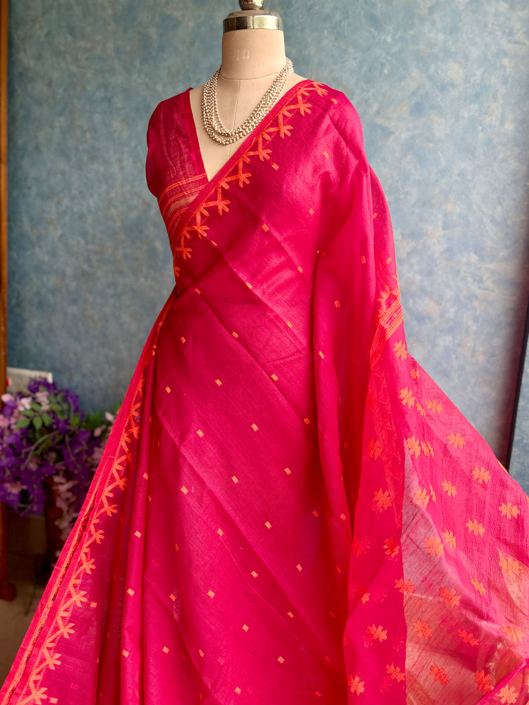 Pink Orange Soft Dhakai Jamdani