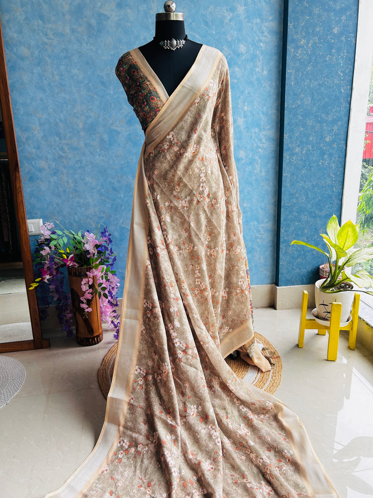 Chiku Linen Digital Print with Kantha stitch