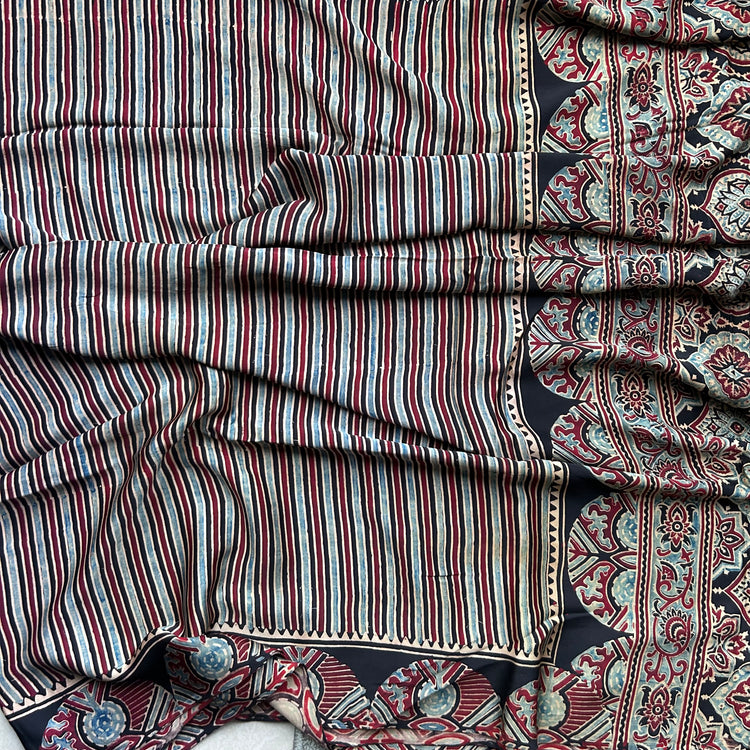 MULTICOLOR AJRAK BLOCK PRINTED MODAL SILK SARI