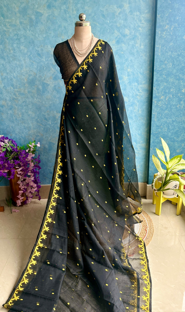 Black Yellow Soft Dhakai Jamdani