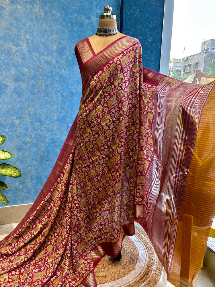 Opera Mauve Printed Spun Chanderi Sari